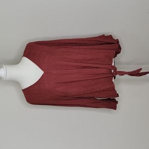 Torrid Brick Red Textured Tie Front Midi Blouse